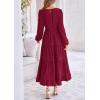 imagePRETTYGARDEN Womens Fall Spring Elegant Long Sleeve Maxi Dress Swiss Dot A Line Flowy Casual Holiday Party Going Out DressesWine Red