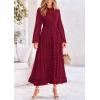 imagePRETTYGARDEN Womens Fall Spring Elegant Long Sleeve Maxi Dress Swiss Dot A Line Flowy Casual Holiday Party Going Out DressesWine Red