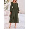 imagePRETTYGARDEN Womens Smocked Maxi Dress Spring Casual Long Sleeve Swiss Dot Ruffle Long Flowy Going Out Dresses with PocketsArmy Green