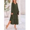 imagePRETTYGARDEN Womens Smocked Maxi Dress Spring Casual Long Sleeve Swiss Dot Ruffle Long Flowy Going Out Dresses with PocketsArmy Green