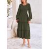 imagePRETTYGARDEN Womens Smocked Maxi Dress Spring Casual Long Sleeve Swiss Dot Ruffle Long Flowy Going Out Dresses with PocketsArmy Green