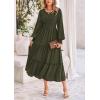 imagePRETTYGARDEN Womens Smocked Maxi Dress Spring Casual Long Sleeve Swiss Dot Ruffle Long Flowy Going Out Dresses with PocketsArmy Green