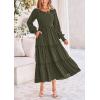 imagePRETTYGARDEN Womens Smocked Maxi Dress Spring Casual Long Sleeve Swiss Dot Ruffle Long Flowy Going Out Dresses with PocketsArmy Green