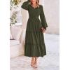 imagePRETTYGARDEN Womens Smocked Maxi Dress Spring Casual Long Sleeve Swiss Dot Ruffle Long Flowy Going Out Dresses with PocketsArmy Green