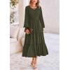 imagePRETTYGARDEN Womens Smocked Maxi Dress Spring Casual Long Sleeve Swiss Dot Ruffle Long Flowy Going Out Dresses with PocketsArmy Green
