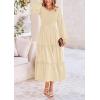imagePRETTYGARDEN Womens Smocked Maxi Dress Spring Casual Long Sleeve Swiss Dot Ruffle Long Flowy Going Out Dresses with PocketsBeige