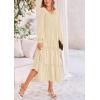 imagePRETTYGARDEN Womens Smocked Maxi Dress Spring Casual Long Sleeve Swiss Dot Ruffle Long Flowy Going Out Dresses with PocketsBeige