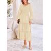 imagePRETTYGARDEN Womens Smocked Maxi Dress Spring Casual Long Sleeve Swiss Dot Ruffle Long Flowy Going Out Dresses with PocketsBeige