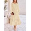 imagePRETTYGARDEN Womens Smocked Maxi Dress Spring Casual Long Sleeve Swiss Dot Ruffle Long Flowy Going Out Dresses with PocketsBeige