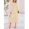 imagePRETTYGARDEN Womens Smocked Maxi Dress Spring Casual Long Sleeve Swiss Dot Ruffle Long Flowy Going Out Dresses with PocketsBeige