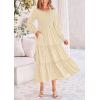 imagePRETTYGARDEN Womens Smocked Maxi Dress Spring Casual Long Sleeve Swiss Dot Ruffle Long Flowy Going Out Dresses with PocketsBeige