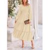 imagePRETTYGARDEN Womens Smocked Maxi Dress Spring Casual Long Sleeve Swiss Dot Ruffle Long Flowy Going Out Dresses with PocketsBeige