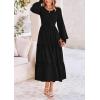 imagePRETTYGARDEN Womens Smocked Maxi Dress Spring Casual Long Sleeve Swiss Dot Ruffle Long Flowy Going Out Dresses with PocketsBlack