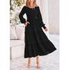 imagePRETTYGARDEN Womens Smocked Maxi Dress Spring Casual Long Sleeve Swiss Dot Ruffle Long Flowy Going Out Dresses with PocketsBlack