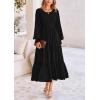imagePRETTYGARDEN Womens Smocked Maxi Dress Spring Casual Long Sleeve Swiss Dot Ruffle Long Flowy Going Out Dresses with PocketsBlack