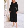 imagePRETTYGARDEN Womens Smocked Maxi Dress Spring Casual Long Sleeve Swiss Dot Ruffle Long Flowy Going Out Dresses with PocketsBlack