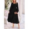 imagePRETTYGARDEN Womens Smocked Maxi Dress Spring Casual Long Sleeve Swiss Dot Ruffle Long Flowy Going Out Dresses with PocketsBlack