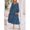imagePRETTYGARDEN Womens Smocked Maxi Dress Spring Casual Long Sleeve Swiss Dot Ruffle Long Flowy Going Out Dresses with PocketsDark Blue