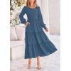 imagePRETTYGARDEN Womens Smocked Maxi Dress Spring Casual Long Sleeve Swiss Dot Ruffle Long Flowy Going Out Dresses with PocketsDark Blue