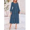 imagePRETTYGARDEN Womens Smocked Maxi Dress Spring Casual Long Sleeve Swiss Dot Ruffle Long Flowy Going Out Dresses with PocketsDark Blue