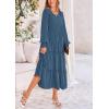 imagePRETTYGARDEN Womens Smocked Maxi Dress Spring Casual Long Sleeve Swiss Dot Ruffle Long Flowy Going Out Dresses with PocketsDark Blue