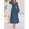 imagePRETTYGARDEN Womens Smocked Maxi Dress Spring Casual Long Sleeve Swiss Dot Ruffle Long Flowy Going Out Dresses with PocketsDark Blue