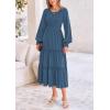 imagePRETTYGARDEN Womens Smocked Maxi Dress Spring Casual Long Sleeve Swiss Dot Ruffle Long Flowy Going Out Dresses with PocketsDark Blue