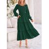 imagePRETTYGARDEN Womens Smocked Maxi Dress Spring Casual Long Sleeve Swiss Dot Ruffle Long Flowy Going Out Dresses with PocketsDark Green