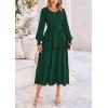 imagePRETTYGARDEN Womens Smocked Maxi Dress Spring Casual Long Sleeve Swiss Dot Ruffle Long Flowy Going Out Dresses with PocketsDark Green