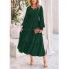 imagePRETTYGARDEN Womens Smocked Maxi Dress Spring Casual Long Sleeve Swiss Dot Ruffle Long Flowy Going Out Dresses with PocketsDark Green