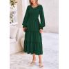 imagePRETTYGARDEN Womens Smocked Maxi Dress Spring Casual Long Sleeve Swiss Dot Ruffle Long Flowy Going Out Dresses with PocketsDark Green