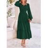 imagePRETTYGARDEN Womens Smocked Maxi Dress Spring Casual Long Sleeve Swiss Dot Ruffle Long Flowy Going Out Dresses with PocketsDark Green