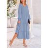 imagePRETTYGARDEN Womens Smocked Maxi Dress Spring Casual Long Sleeve Swiss Dot Ruffle Long Flowy Going Out Dresses with PocketsGrey Blue