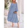imagePRETTYGARDEN Womens Smocked Maxi Dress Spring Casual Long Sleeve Swiss Dot Ruffle Long Flowy Going Out Dresses with PocketsGrey Blue