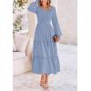imagePRETTYGARDEN Womens Smocked Maxi Dress Spring Casual Long Sleeve Swiss Dot Ruffle Long Flowy Going Out Dresses with PocketsGrey Blue