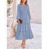imagePRETTYGARDEN Womens Smocked Maxi Dress Spring Casual Long Sleeve Swiss Dot Ruffle Long Flowy Going Out Dresses with PocketsGrey Blue