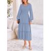 imagePRETTYGARDEN Womens Smocked Maxi Dress Spring Casual Long Sleeve Swiss Dot Ruffle Long Flowy Going Out Dresses with PocketsGrey Blue