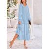 imagePRETTYGARDEN Womens Smocked Maxi Dress Spring Casual Long Sleeve Swiss Dot Ruffle Long Flowy Going Out Dresses with PocketsLight Blue