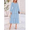 imagePRETTYGARDEN Womens Smocked Maxi Dress Spring Casual Long Sleeve Swiss Dot Ruffle Long Flowy Going Out Dresses with PocketsLight Blue