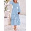 imagePRETTYGARDEN Womens Smocked Maxi Dress Spring Casual Long Sleeve Swiss Dot Ruffle Long Flowy Going Out Dresses with PocketsLight Blue