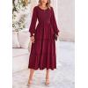imagePRETTYGARDEN Womens Smocked Maxi Dress Spring Casual Long Sleeve Swiss Dot Ruffle Long Flowy Going Out Dresses with PocketsWine Red