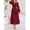 imagePRETTYGARDEN Womens Smocked Maxi Dress Spring Casual Long Sleeve Swiss Dot Ruffle Long Flowy Going Out Dresses with PocketsWine Red