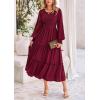 imagePRETTYGARDEN Womens Smocked Maxi Dress Spring Casual Long Sleeve Swiss Dot Ruffle Long Flowy Going Out Dresses with PocketsWine Red