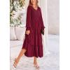 imagePRETTYGARDEN Womens Smocked Maxi Dress Spring Casual Long Sleeve Swiss Dot Ruffle Long Flowy Going Out Dresses with PocketsWine Red