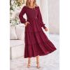 imagePRETTYGARDEN Womens Smocked Maxi Dress Spring Casual Long Sleeve Swiss Dot Ruffle Long Flowy Going Out Dresses with PocketsWine Red