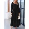 imagePRETTYGARDEN Womens Smocked Spring Maxi Dress Casual Fall Long Sleeve Square Neck Tiered A Line Flowy Dresses with PocketsBlack