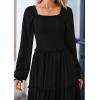 imagePRETTYGARDEN Womens Smocked Spring Maxi Dress Casual Fall Long Sleeve Square Neck Tiered A Line Flowy Dresses with PocketsBlack