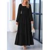 imagePRETTYGARDEN Womens Smocked Spring Maxi Dress Casual Fall Long Sleeve Square Neck Tiered A Line Flowy Dresses with PocketsBlack