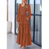 imagePRETTYGARDEN Womens Smocked Spring Maxi Dress Casual Fall Long Sleeve Square Neck Tiered A Line Flowy Dresses with PocketsBrown