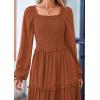 imagePRETTYGARDEN Womens Smocked Spring Maxi Dress Casual Fall Long Sleeve Square Neck Tiered A Line Flowy Dresses with PocketsBrown